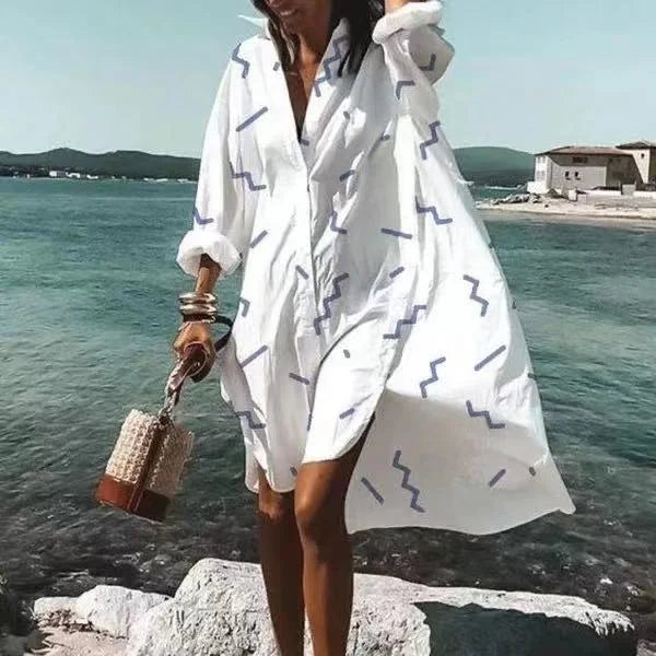Damen Hemdblusenkleid aus Baumwolle mit Knöpfen und Taillenband – Sommerlook