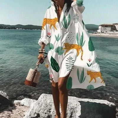 Damen Hemdblusenkleid aus Baumwolle mit Knöpfen und Taillenband – Sommerlook