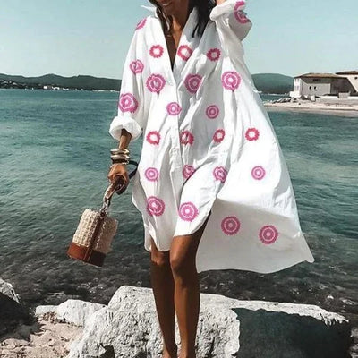 Damen Hemdblusenkleid aus Baumwolle mit Knöpfen und Taillenband – Sommerlook