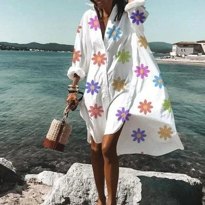 Damen Hemdblusenkleid aus Baumwolle mit Knöpfen und Taillenband – Sommerlook
