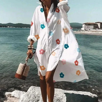 Damen Hemdblusenkleid aus Baumwolle mit Knöpfen und Taillenband – Sommerlook
