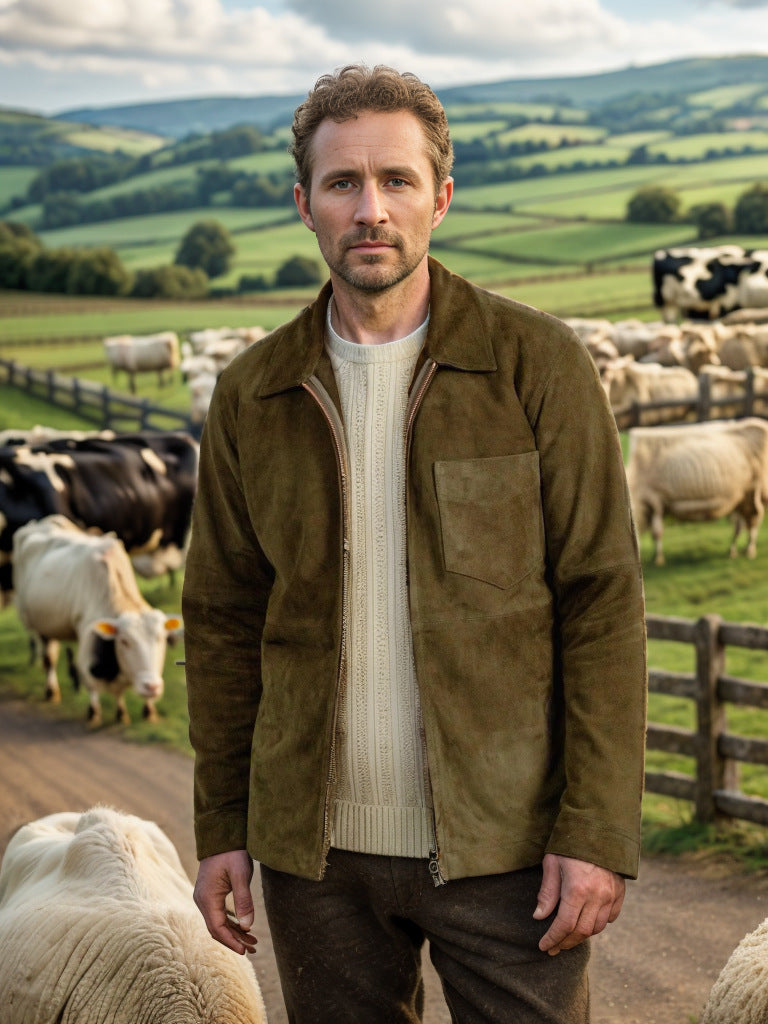 Herren Wildlederjacke mit modernem Stehkragen und praktischen Taschen Aliams