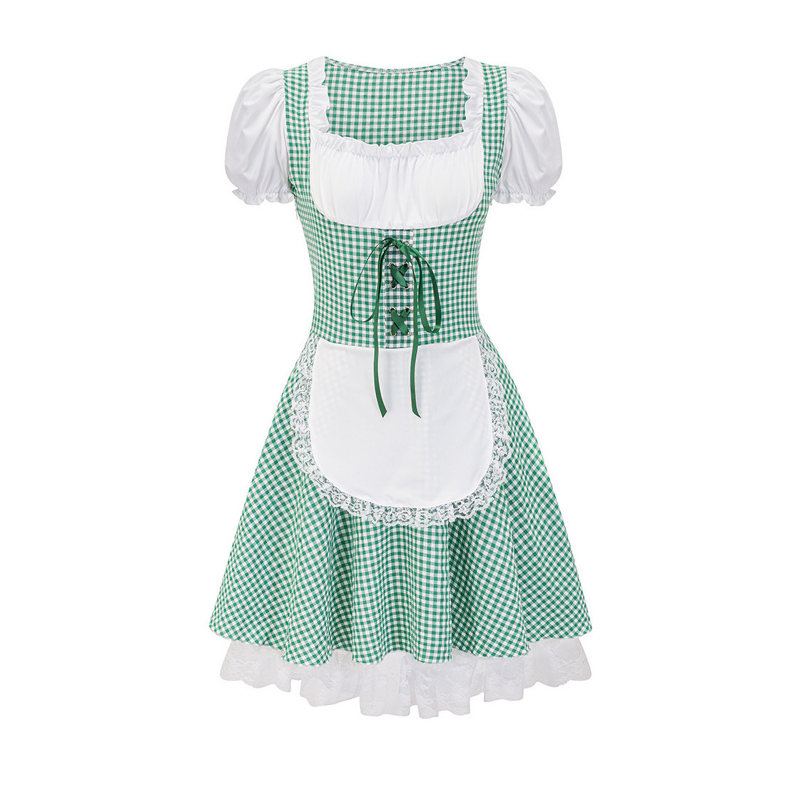 Damen Kariert Schulterfrei Oktoberfest Dirndl Kleid