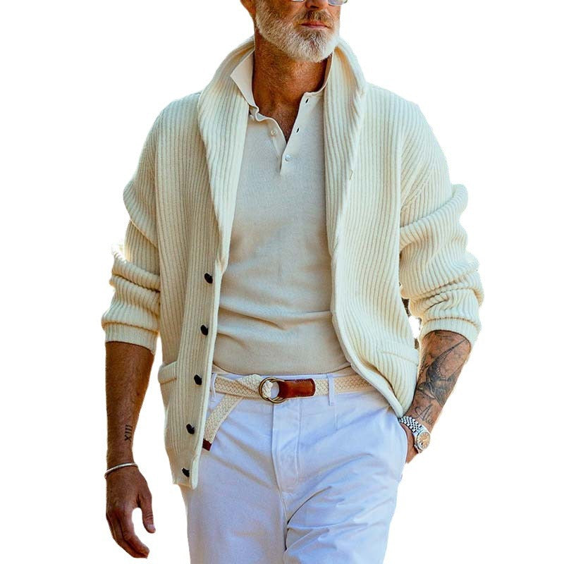 Herren gemütlicher Strickjacke mit stylischem Kragen Aliams