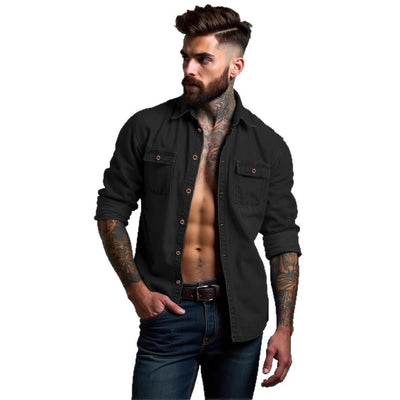 Herren lässige Denim-Hemdjacke mit zwei aufgesetzten Taschen Aliams