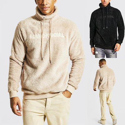 Herren gemütlicher Fleece-Pullover mit hohem Kragen und Kordelzug Aliams