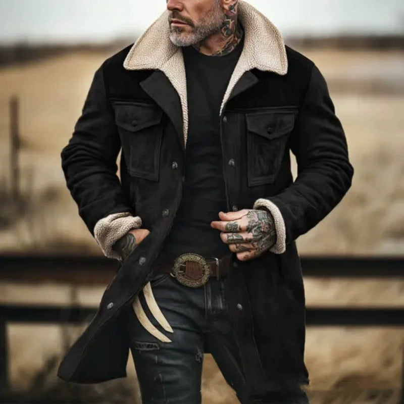 Herren stylische Lammfell-Bomberjacke mit warmem Teddyfell-Futter Aliams