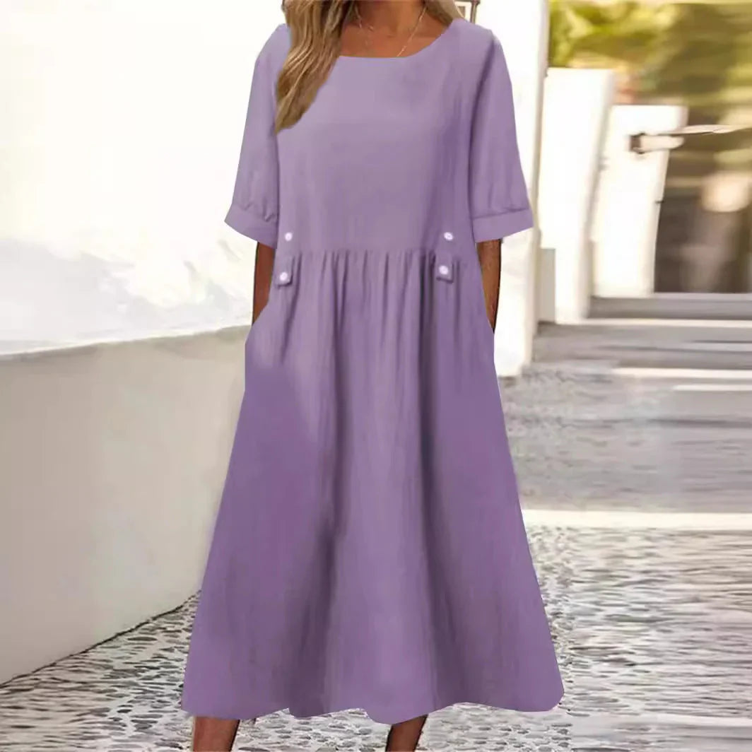 Hyacinth – Lässiges, locker geschnittenes Midikleid mit Taschen