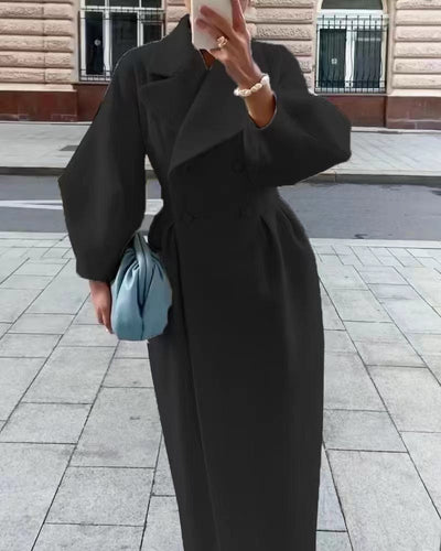 Eleganter langer Damen Trenchcoat – Reverskragen & Laternenärmel – Modern
