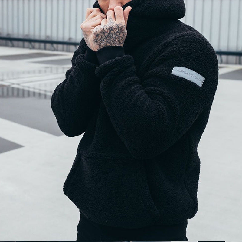 Herren Fleece Hoodie mit Kängurutasche und hohem Kragen Aliams