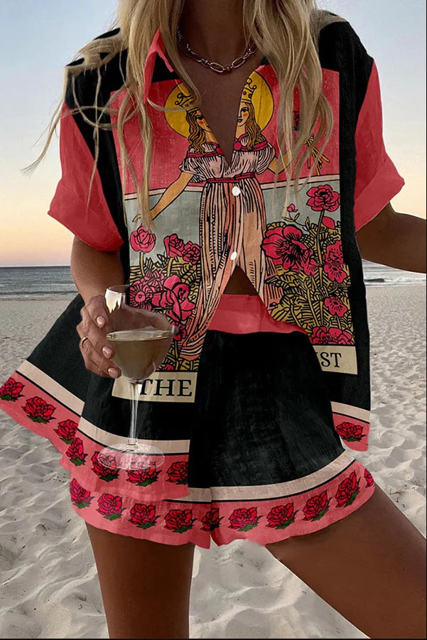 Yseline – Kurzer Anzug aus rosa Leinen