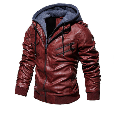 Herren Lederjacke mit Kapuze und Taschen
