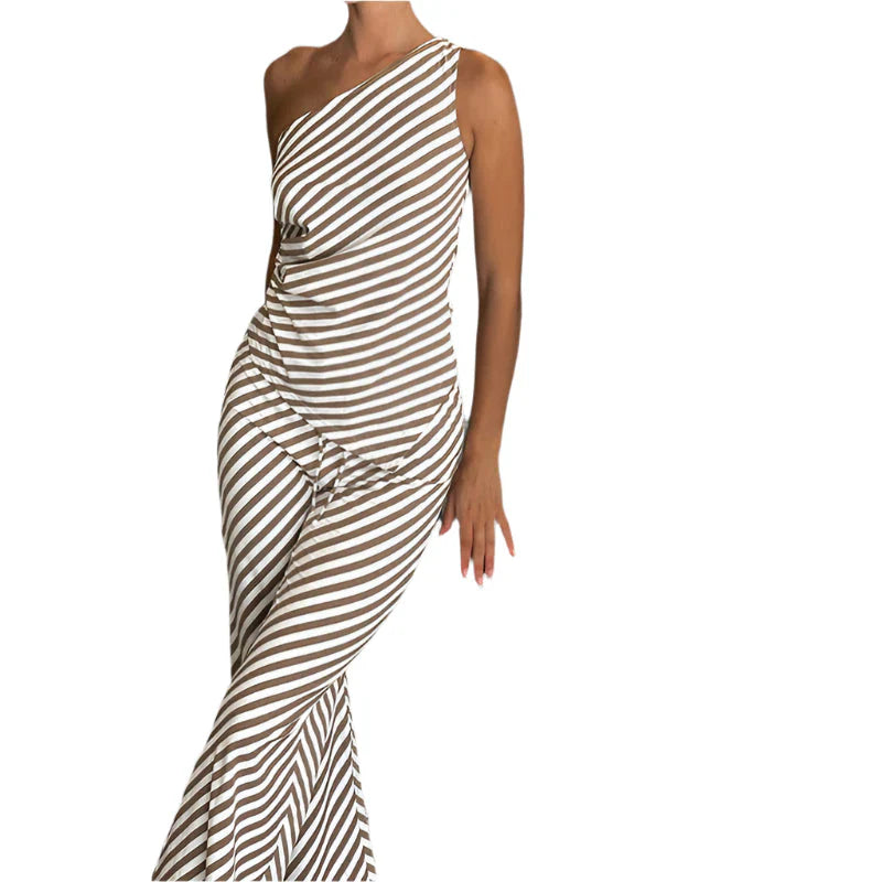 Laila - Ein-Schulter-Jumpsuit mit gestreiften, weiten Beinen