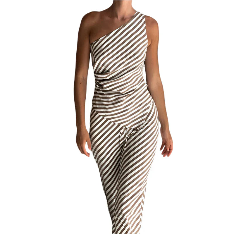 Laila - Ein-Schulter-Jumpsuit mit gestreiften, weiten Beinen