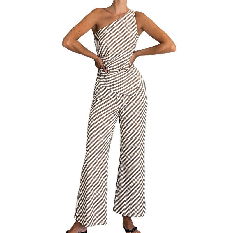 Laila - Ein-Schulter-Jumpsuit mit gestreiften, weiten Beinen
