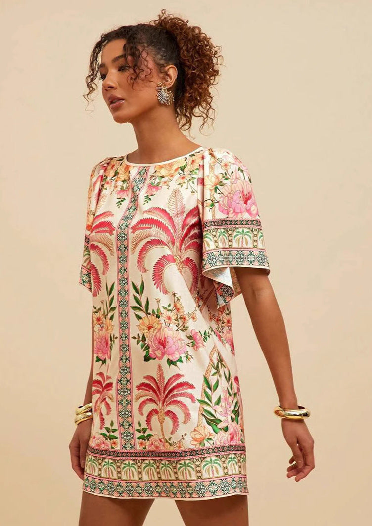 Lyra | Bedrucktes Kurzes Kleid mit Rundhalsausschnitt