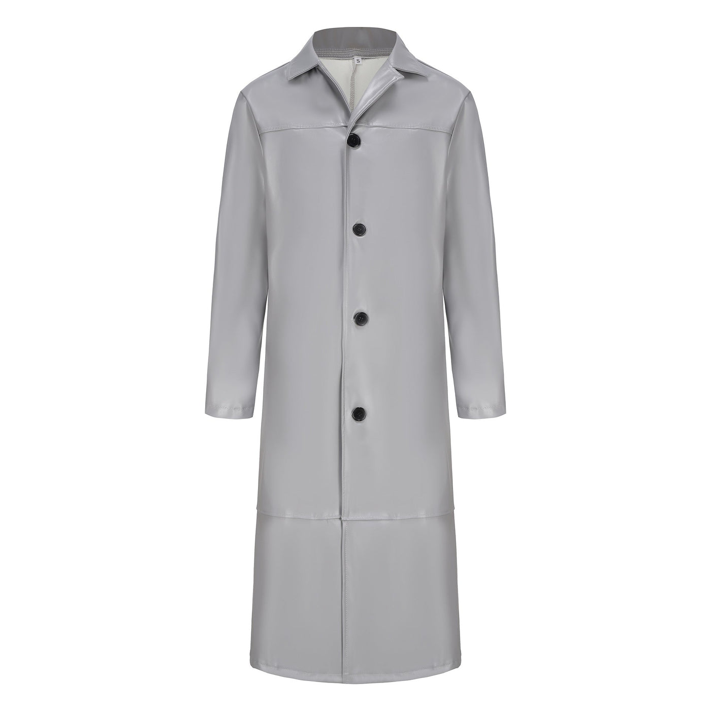 Herren eleganter Kunstledermantel mit doppeltem Knopfverschluss Aliams