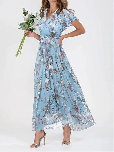 Romilly – Chiffon-Maxikleid mit Flügelärmeln und Blumenmuster