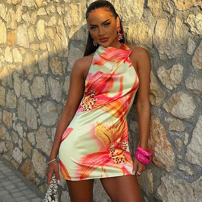 Selia | Bedrucktes Kurzes Neckholder-Kleid