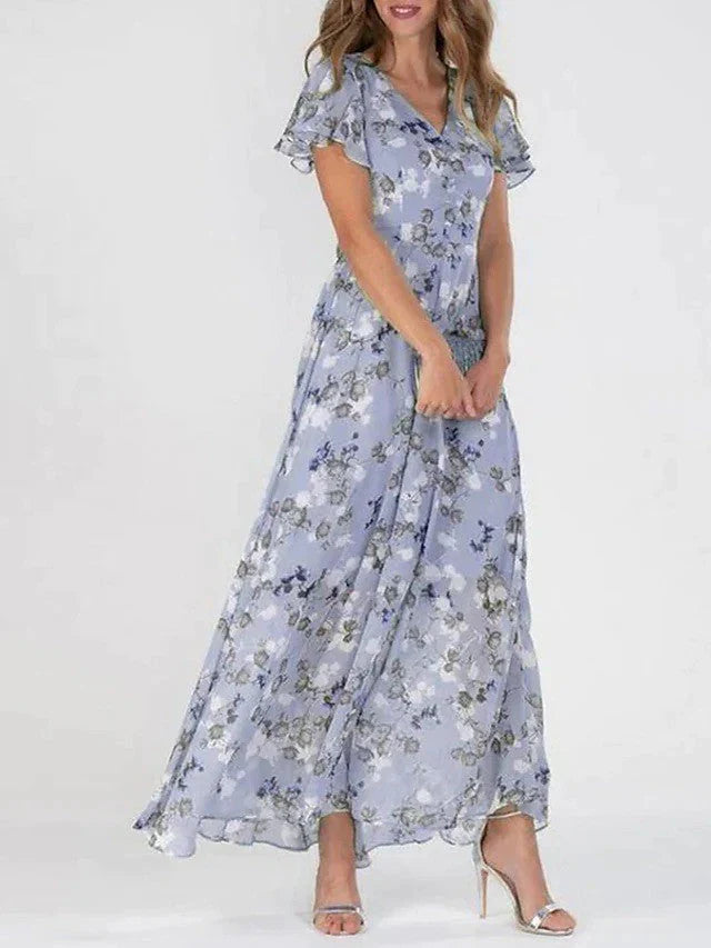 Romilly – Chiffon-Maxikleid mit Flügelärmeln und Blumenmuster