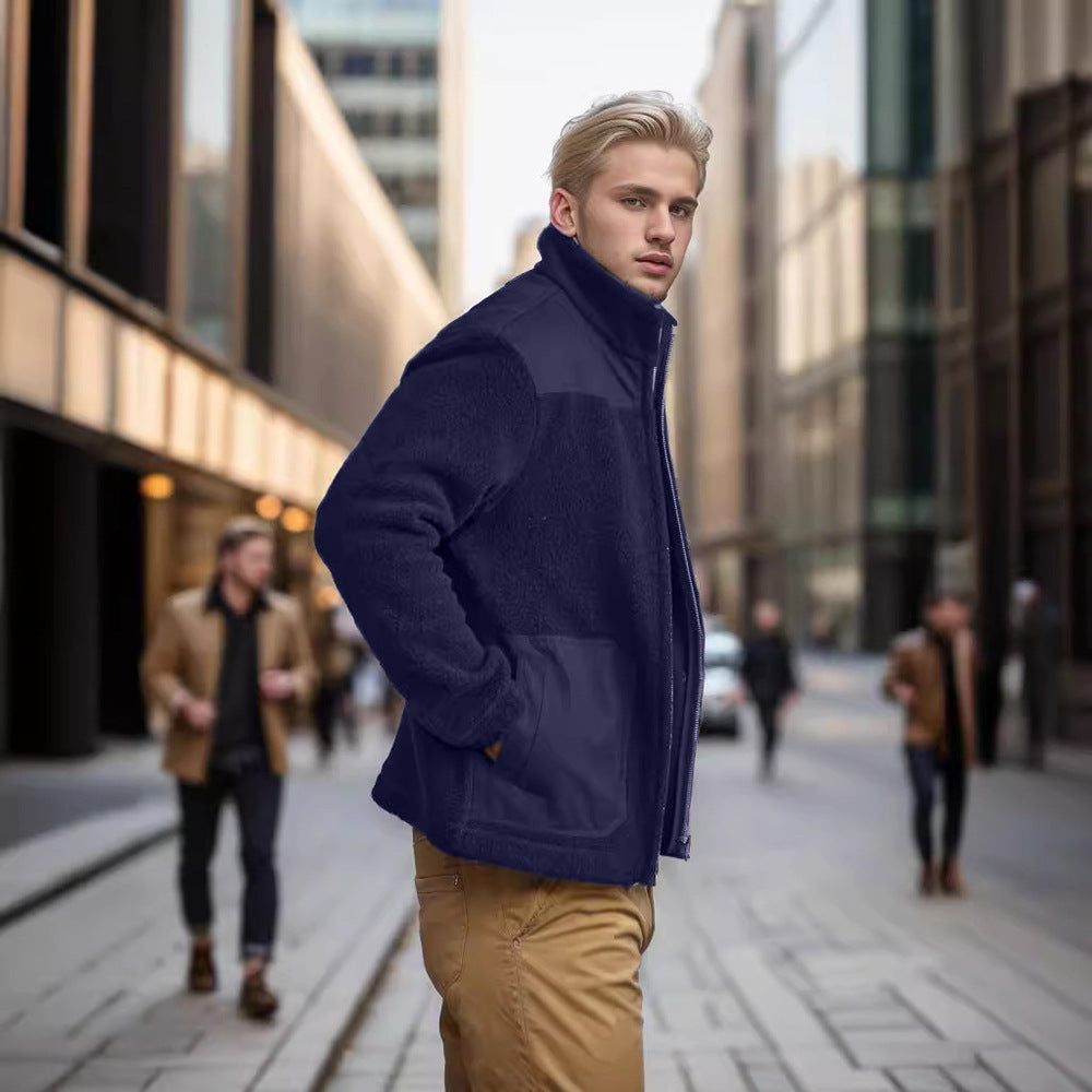 Herren modische Übergangsjacke mit Teddyfell-Futter und praktischen Taschen Aliams