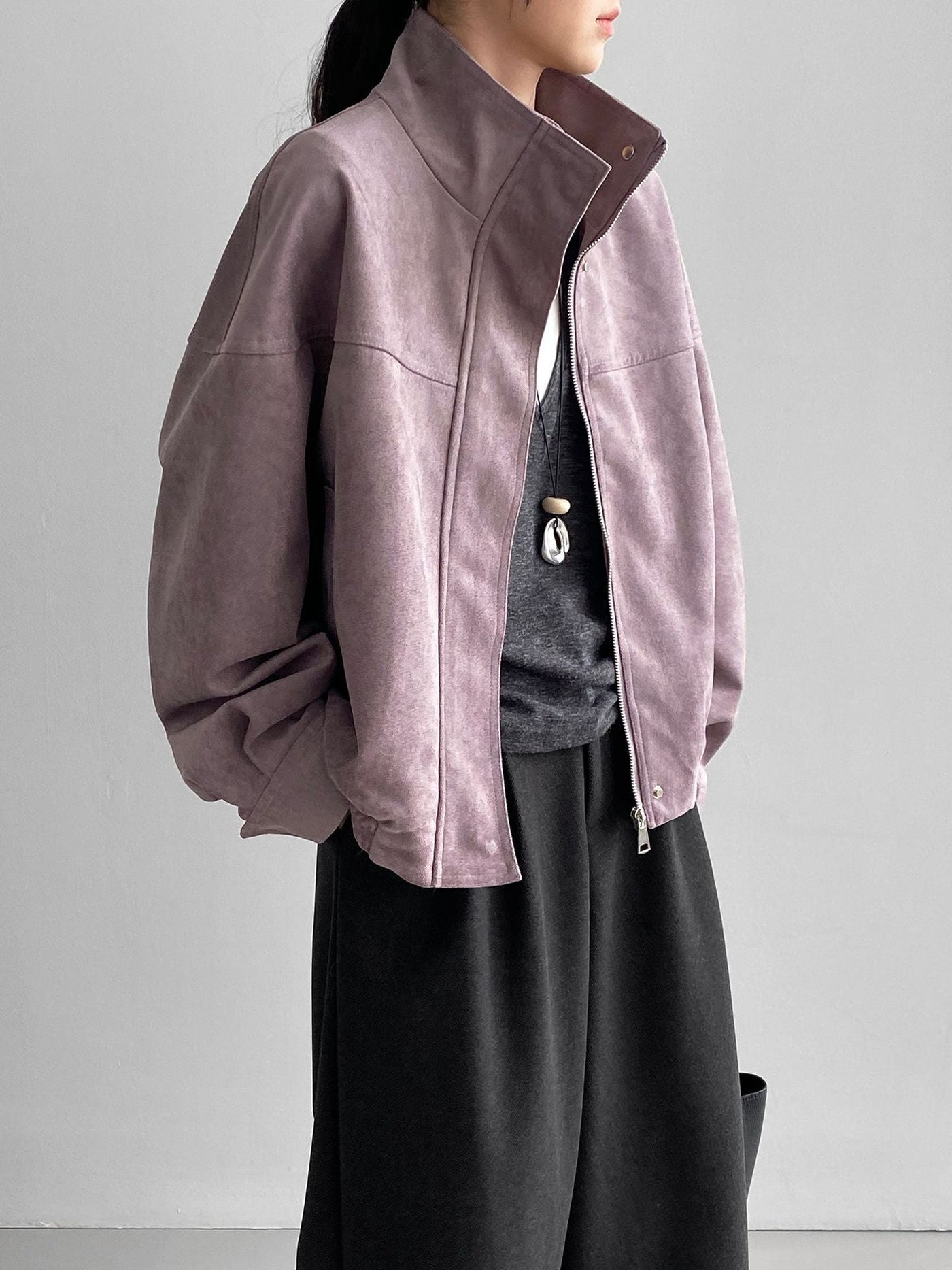 Rinla | Wildlederjacke Mit Stehkragen Und Lockerem Schnitt