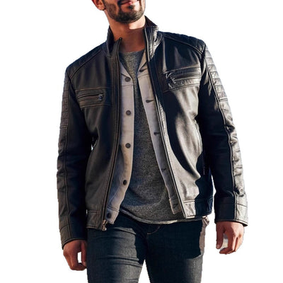 Herren stilvolle Bikerjacke mit strukturierten Nähten Aliams