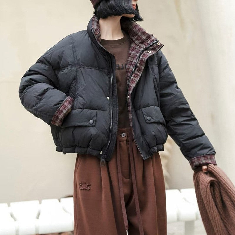 Venus | Kurze Daunenjacke Mit Karofutter