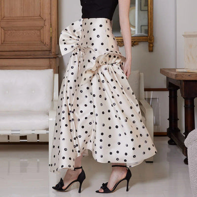 Eleganter Polka‑Dot Maxirock – A‑Linie & High Waist | Vegan Satin