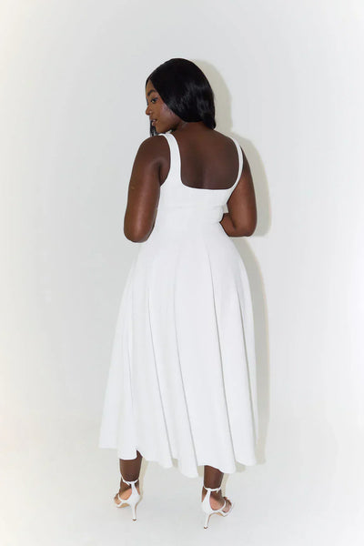 Damen Sommerkleid Baumwolle Leinen Mit Bindeträgern Und A-Linien-Schnitt