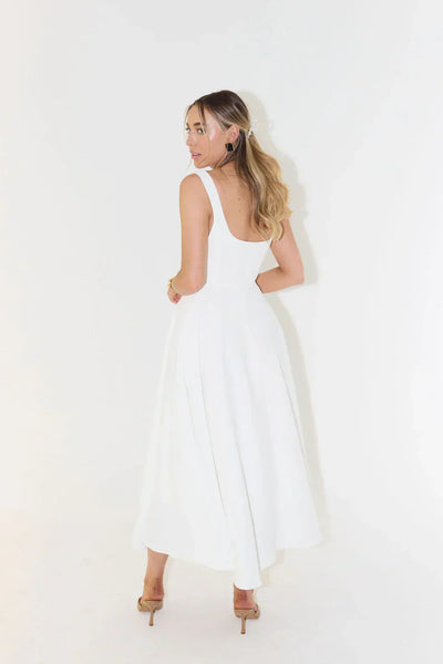 Damen Sommerkleid Baumwolle Leinen Mit Bindeträgern Und A-Linien-Schnitt