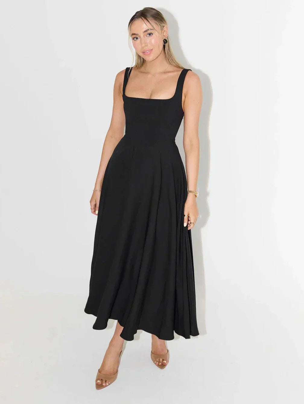 Damen Sommerkleid Baumwolle Leinen Mit Bindeträgern Und A-Linien-Schnitt