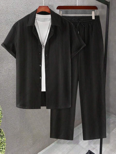 Elegantes Herren-Set in Plissee-Optik | Hemd & Lange Hose