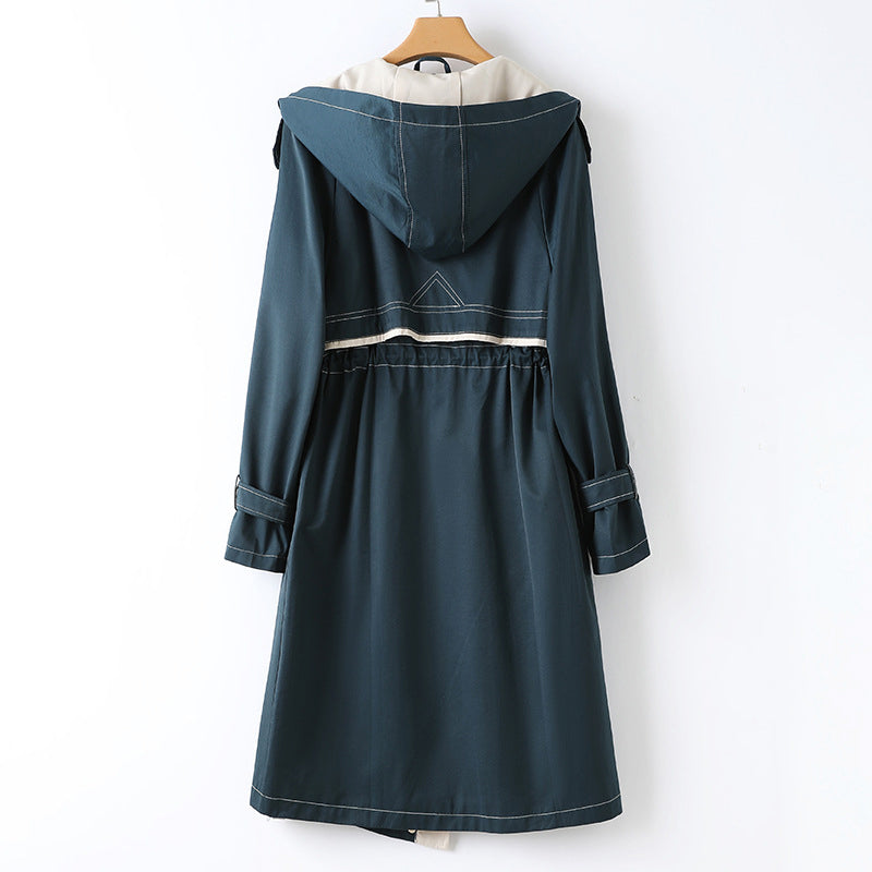 Langer Wasserdichter Trenchcoat für Damen | Mit Kapuze