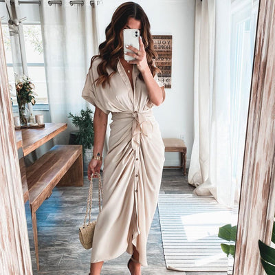 Damen Midikleid aus Baumwolle mit figurbetontem Schnitt und Knopfleiste