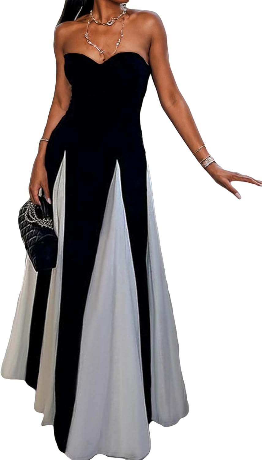 Elegantes Damen Maxikleid mit Kontrast