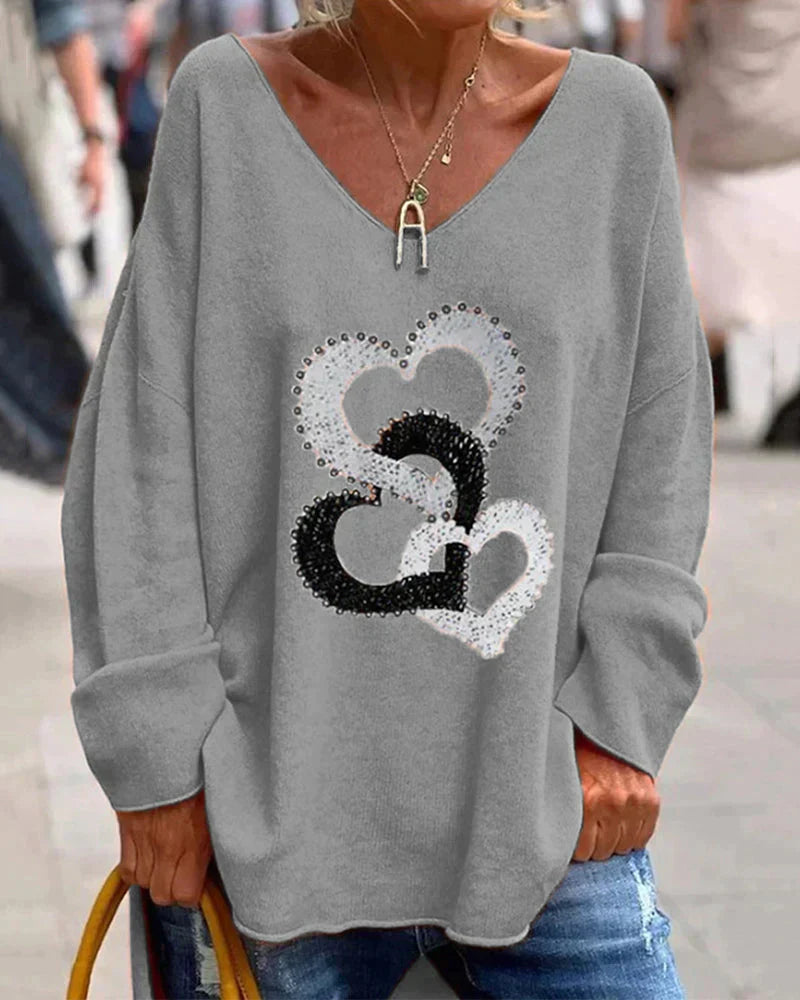 Übergroßer Pullover mit Herz-Print für Damen