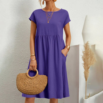 Abitha – Lässiges Baumwollkleid mit A-Linien-Tasche