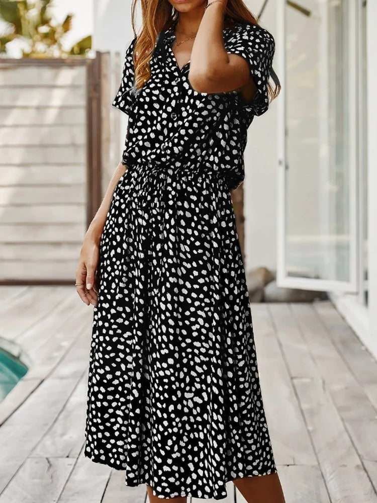 Georgia | Sanft gepunktetes Midi-Kleid mit Knopfdetails