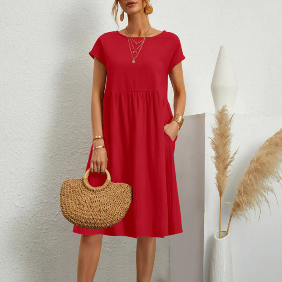 Abitha – Lässiges Baumwollkleid mit A-Linien-Tasche