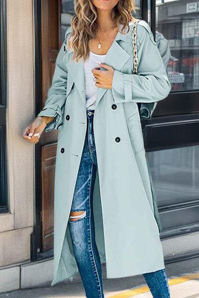 Langer Damen Trenchcoat – Zweireiher, Tailliert & Atmungsaktiv – Elegant