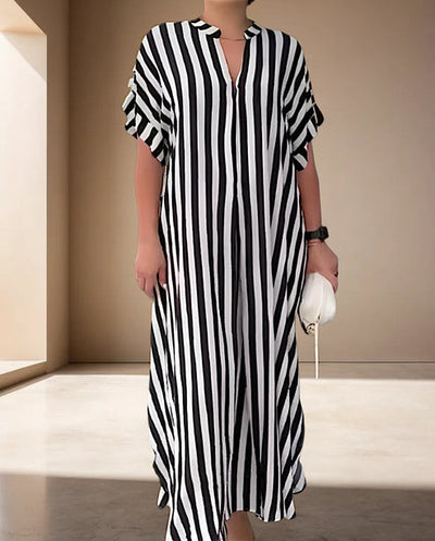 Jessami | gestreiftes maxikleid mit kurzen armeln und v-ausschnitt
