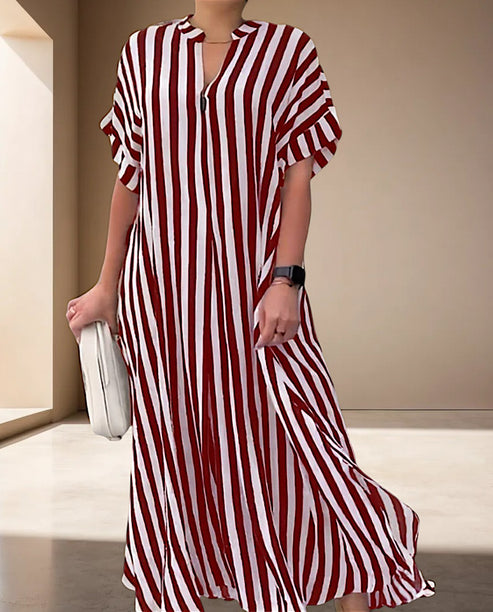 Jessami | gestreiftes maxikleid mit kurzen armeln und v-ausschnitt