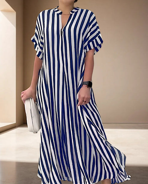 Jessami | gestreiftes maxikleid mit kurzen armeln und v-ausschnitt