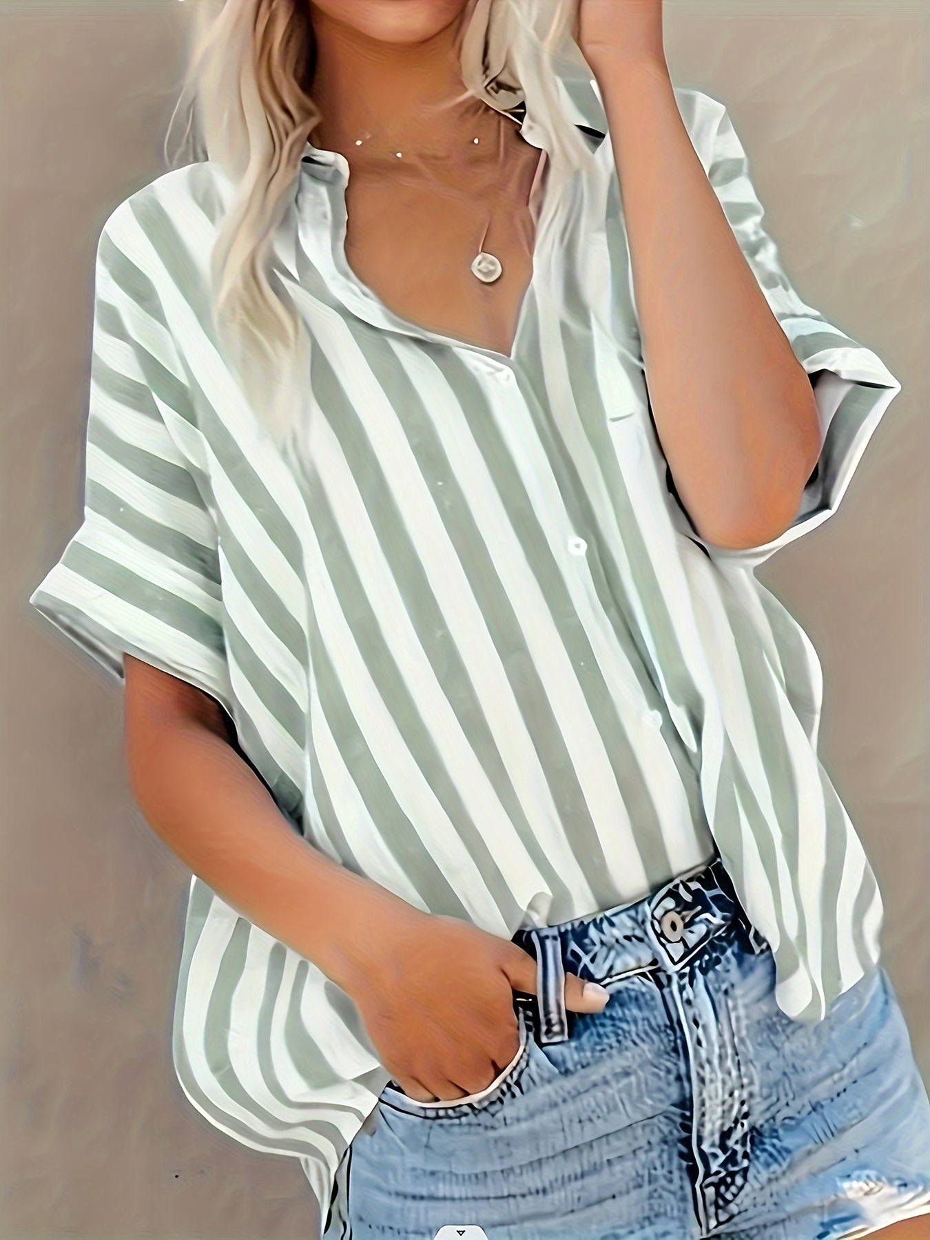 Damen Bluse – Baumwollmix – Gestreift & Lockerer Schnitt