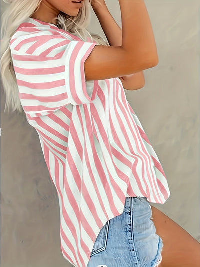 Damen Bluse – Baumwollmix – Gestreift & Lockerer Schnitt
