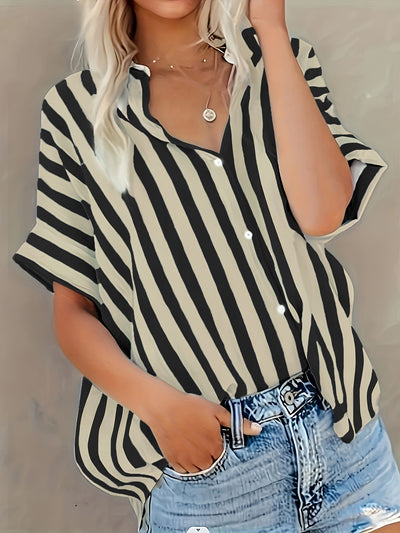 Damen Bluse – Baumwollmix – Gestreift & Lockerer Schnitt