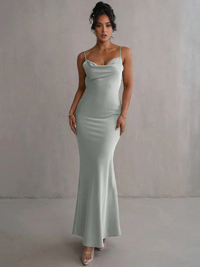 Elegantes Satin-Maxikleid mit Blumen-Patchwork – Sommerfest & Abend