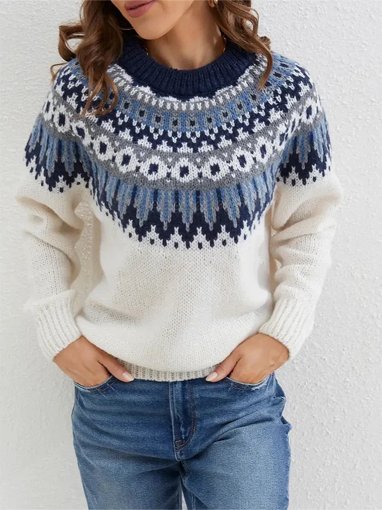 Norweger Grobstrickpullover Damen | Rundhals Mit Fair Isle Muster