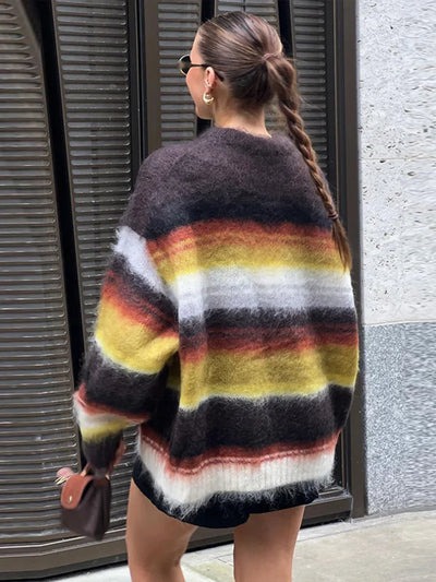 Selma | Gestreifter Fuzzy-Strickpullover